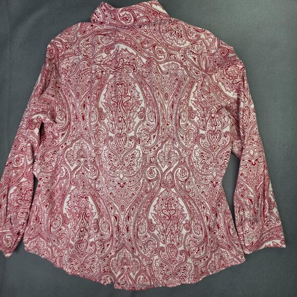Talbots Shirt Womens 18W Red White Paisley Wrinkle Resistant Button Front Top - Picture 7 of 12